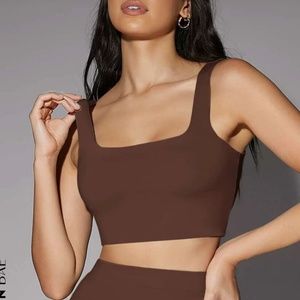 Low Back Tank Crop Top- Brown